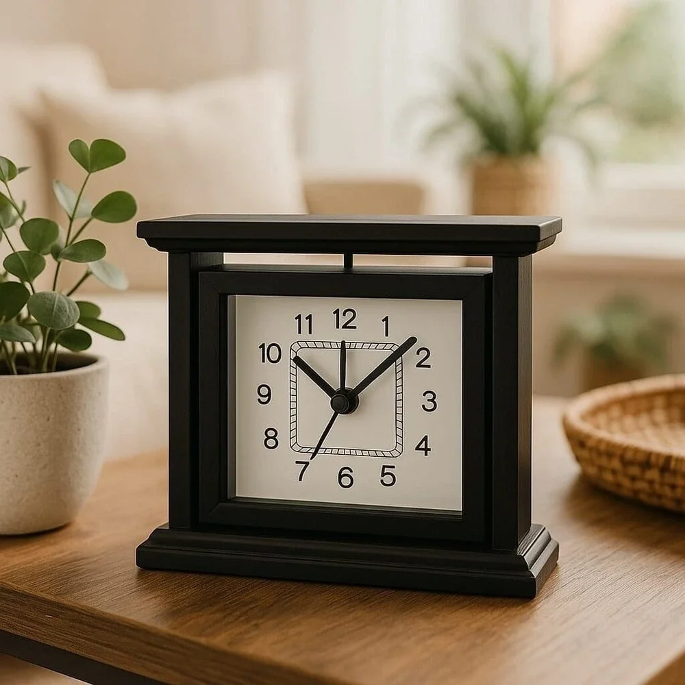 Melannco Elegant Black Clock Picture Frame Modern Design‎ Tabletop Timepiece
